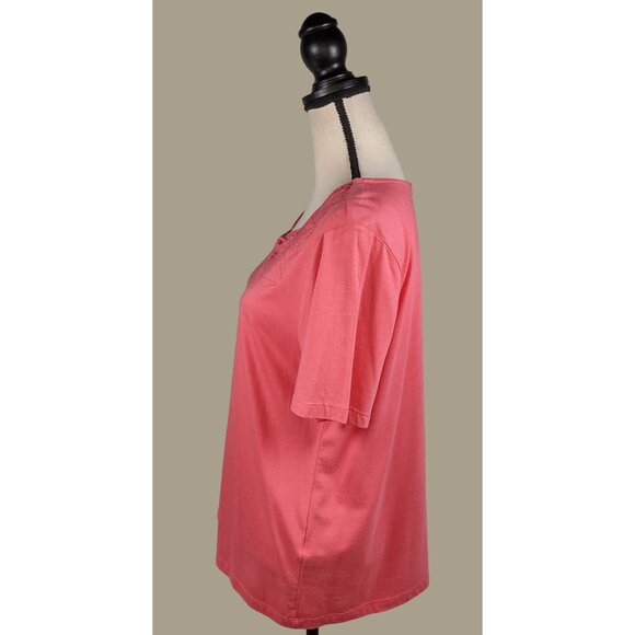 CJ Banks Scalloped Neck Short Sleeve Coral Cotton and Modal Top Size 14W NWT - Picture 8 of 9